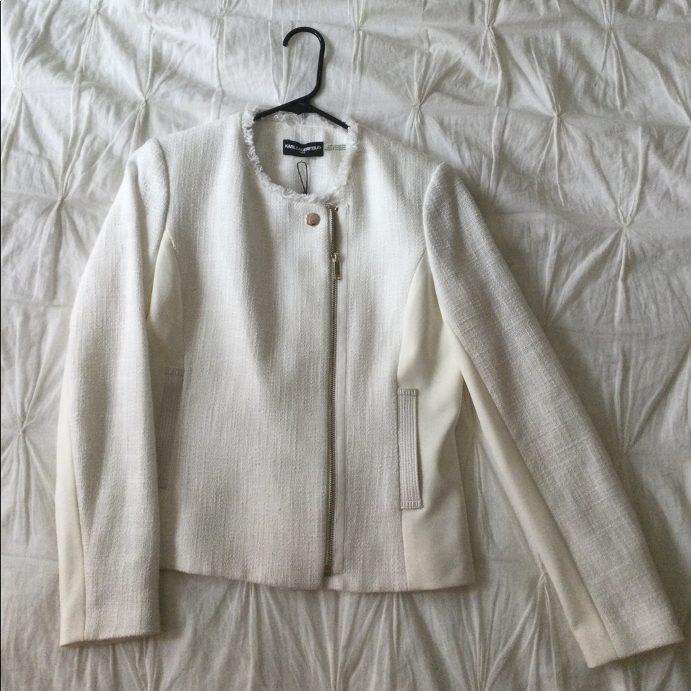 NWT Karl Lagerfeld White Tweed Jacket